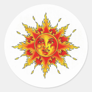 Sticker Rond Cool caricature symbole tatouage femelle Soleil vi