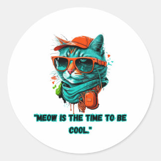 Sticker Rond Cool Chat Lunettes de soleil féline mode humour dr