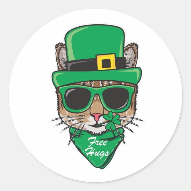 Sticker Rond Cool chat portant le costume st patrick illustrati (Devant)