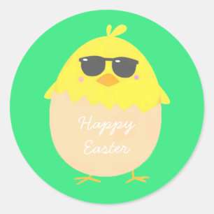 Sticker Rond Cool Chick funky Pâques jaune poussin
