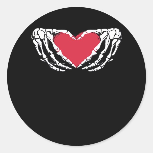 Sticker Rond Cool Classic Funny Skeleton Mains Coeur - Valentin (Devant)