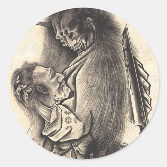 Sticker Rond Cool classic vintage japanese demon tattoo (Devant)