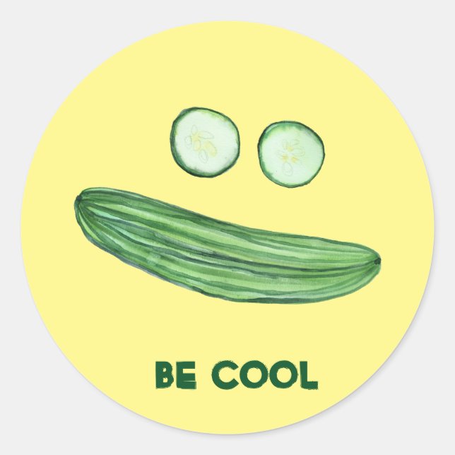 Sticker Rond Cool comme Concombre "BE COOL" Funny Watercolor (Devant)