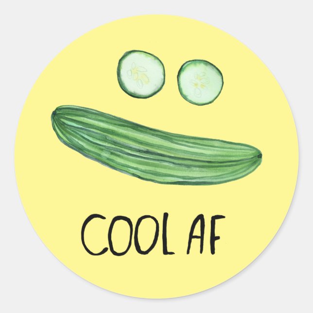 Sticker Rond Cool comme concombre "Cool AF" Funny Watercolor (Devant)