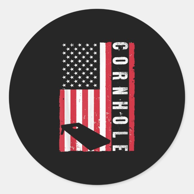 Sticker Rond Cool Cornhole Art American Flag Corn Trou Joueur (Devant)