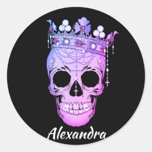 Sticker Rond Cool Custom Text Royal Purple King Skull & Cross