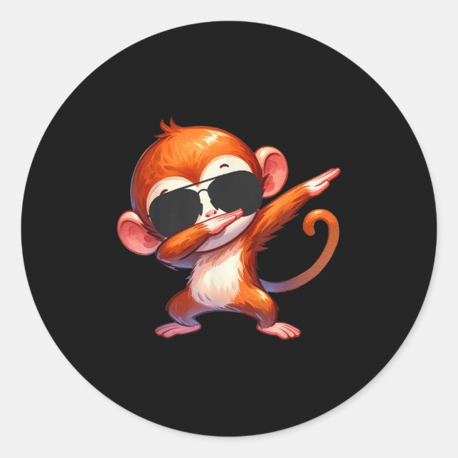 Sticker Rond Cool Dab Monkey With Sungles Cartoon Humor  (Devant)