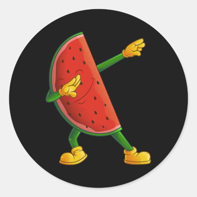 Sticker Rond Cool Dabbing Watermelon Drôle Fruit Dancing Athlet (Devant)