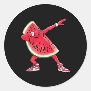 Sticker Rond Cool Dabbing Watermelon Drôle Fruit Dancing Athlet