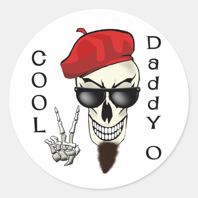 Sticker Rond Cool Daddy - O Beatnik Skull (Devant)