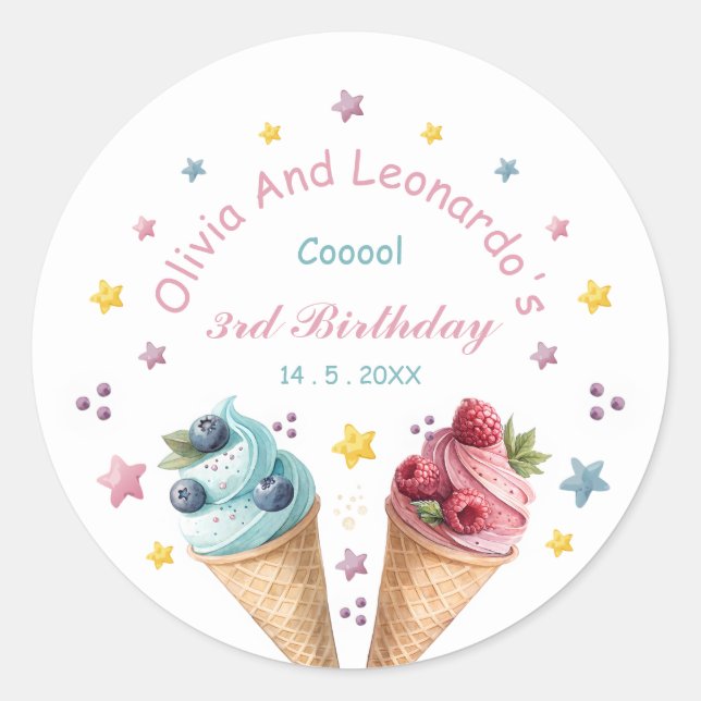 Sticker Rond Cool de crème glacée fête d'anniversaire (Devant)