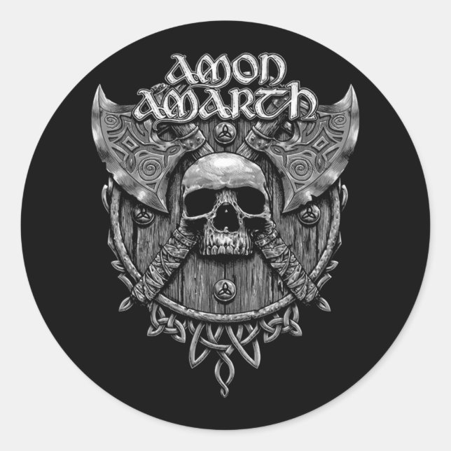 Sticker Rond Cool de design de Amon Amarth Band Rock Grey Skull (Devant)