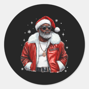 Sticker Rond Cool de Noël afro-américain Père Noël Black Afro K