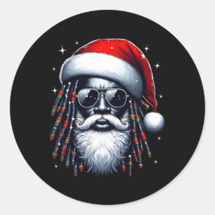 Sticker Rond Cool de pyjama de Noël afro-américain Père Noël No