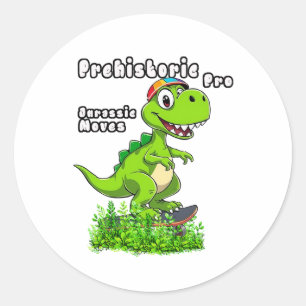 Sticker Rond Cool Dino on a Skateboard