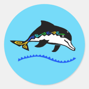 Sticker Rond Cool DOLPHIN - Graphique original - Faune de mer