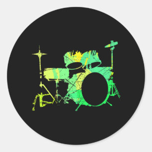 Sticker Rond Cool Drum Kit Percussion Vintage Retro Drummer