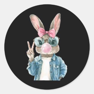 Sticker Rond Cool Easter Bunny Blow Bubble Gum Rabbit Egg Hunt 