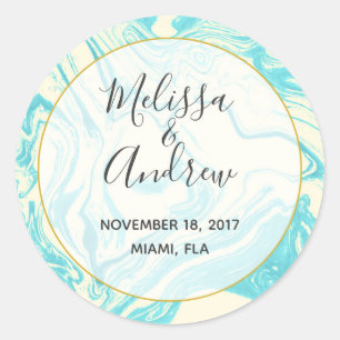 Sticker Rond Cool en marbre design en Mariage Turquoise et Crèm