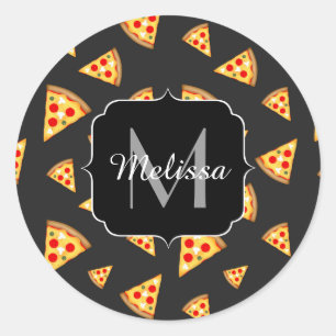 Sticker Rond Cool et amusante pizza tranches motif Monogram