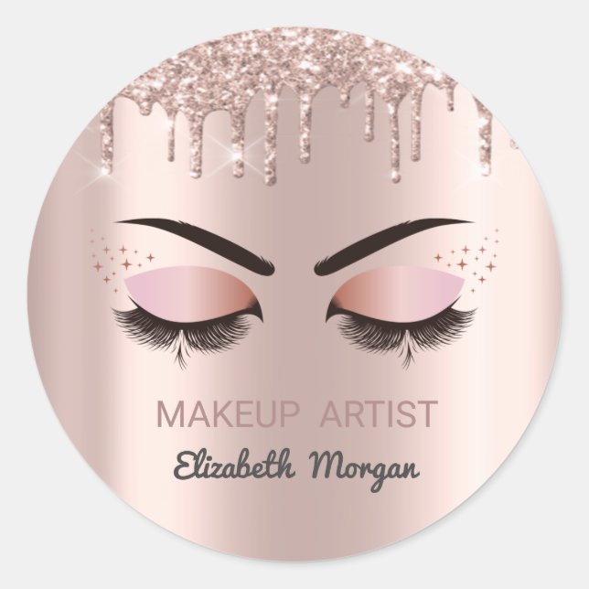 Sticker Rond Cool Faux Lashes, Rose Gold Drips, Maquillage (Devant)