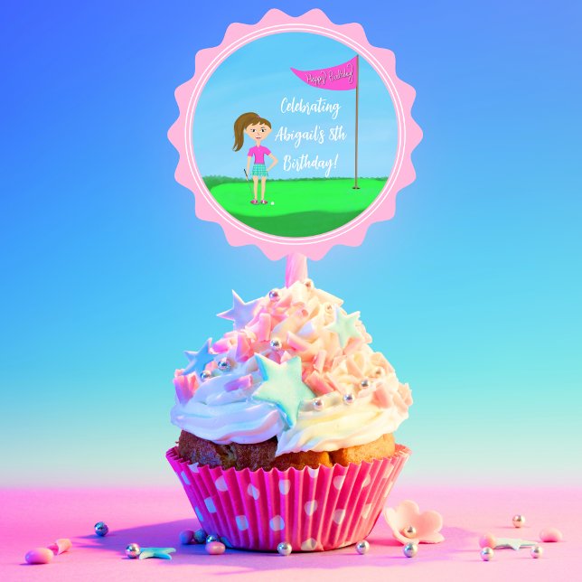 Sticker Rond Cool fille de golf à thème fête d'anniversaire Cak (Créateur téléchargé)