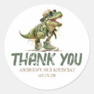 Sticker Rond Cool Fun Dinosaur Rex Anniversaire Merci