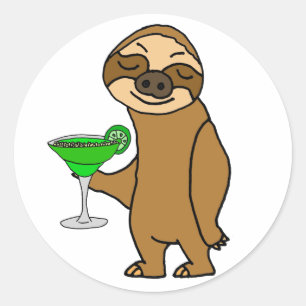 Sticker Rond Cool Funky Sloth Boire Margarita Cartoon