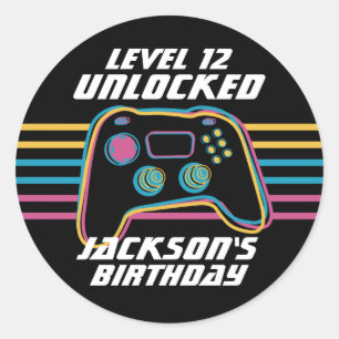 Sticker Rond Cool Gamer Niveau Déverrouillé Jeu Ado Anniversair