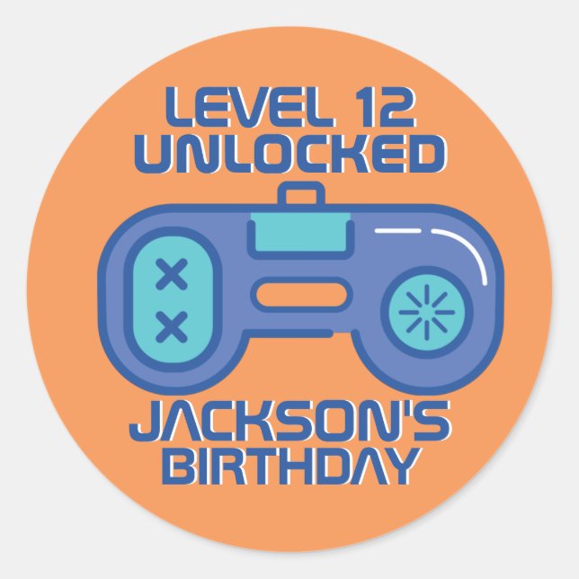 Sticker Rond Cool Gamer Niveau Déverrouillé Jeu Garçon Annivers (Devant)