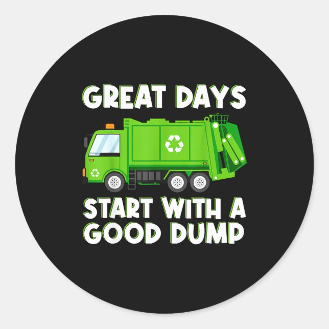 Sticker Rond Cool Garbage Truck Good Dump Truck Men Kids Boys T (Devant)