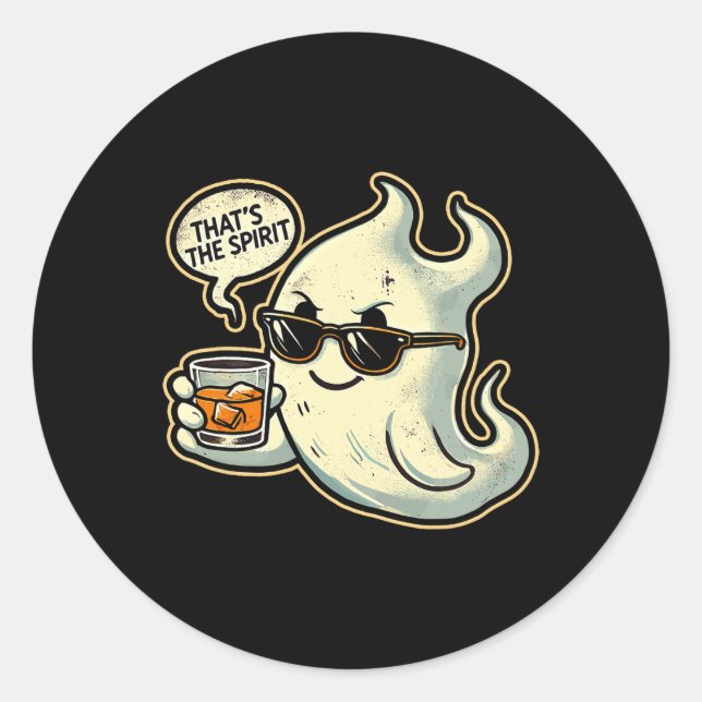 Sticker Rond Cool Ghost Whiskey Pun Hommes Femmes Drôle Hallowe (Devant)