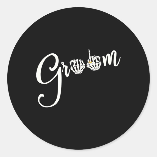 Sticker Rond Cool Goth Groom Mariée Crâne Squelette anneau doig (Devant)