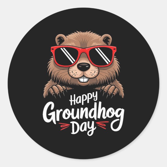 Sticker Rond Cool Groundhog Wearing Sungles Retro Style Premium (Devant)