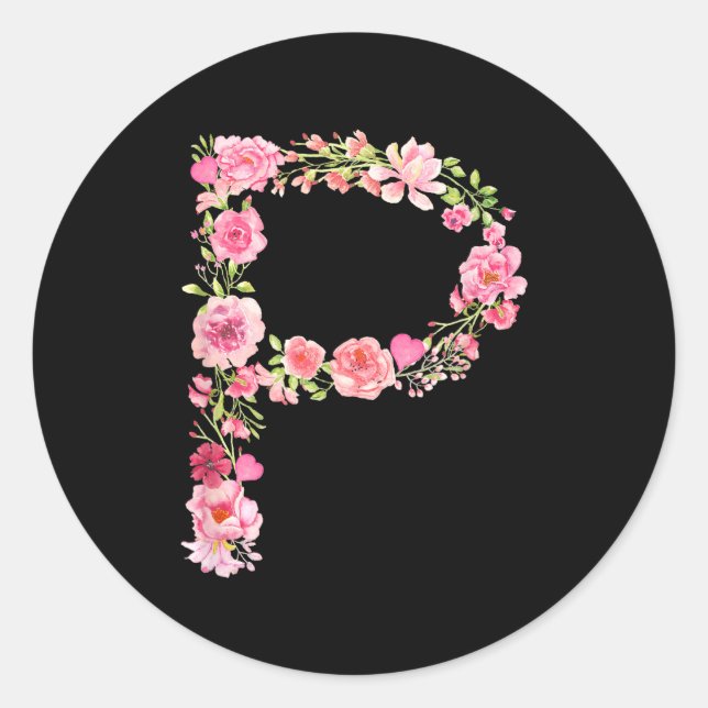Sticker Rond Cool Initial Alphabet Monogram Flowers Floral Lett (Devant)