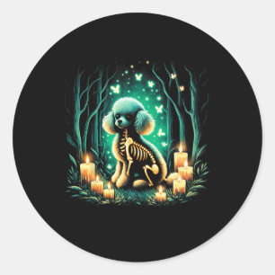 Sticker Rond Cool Jouet Poodle Chien Squelette Halloween Chien