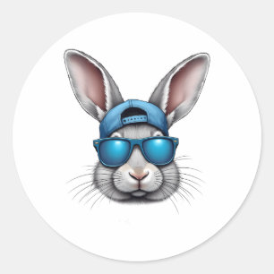 Sticker Rond Cool Jour de Pâques Visage de lapin avec Sungles H