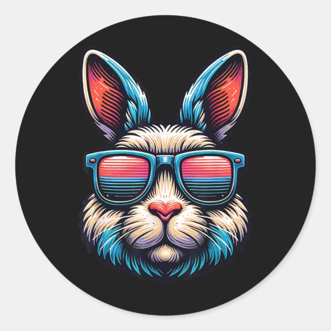 Sticker Rond Cool Lapin De Pâques Visage Avec Tiges De Soleil A (Devant)