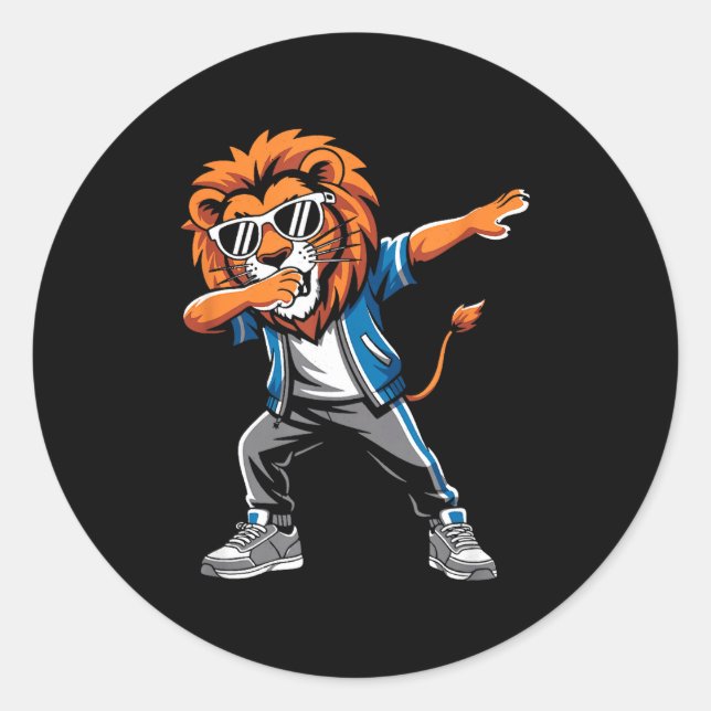 Sticker Rond Cool Lion Dabbing Gift For Men Women Boys Girls Ki (Devant)