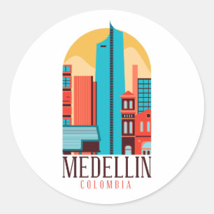 Sticker Rond Cool Medellin Colombie Vintage Cityscape