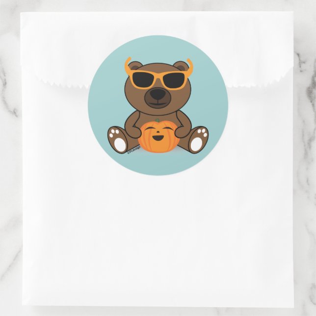 Sticker Rond Cool mignon Halloween lunettes de soleil et citrou (Sac)