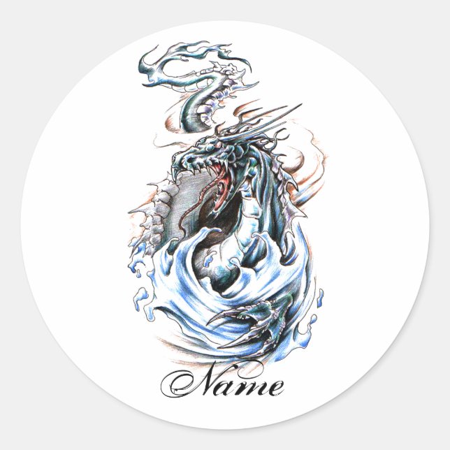 Sticker Rond Cool Moyen Age Eau vert Dragon tatouage (Devant)