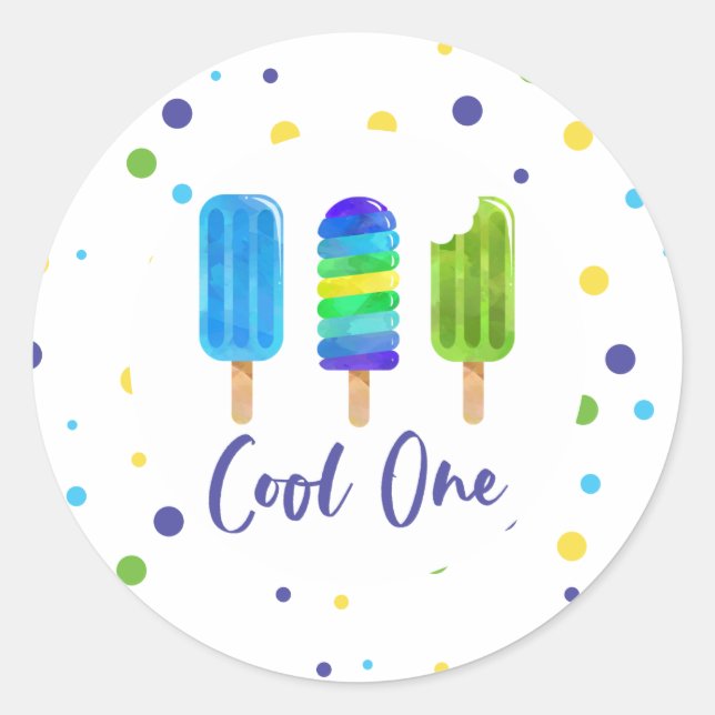 Sticker Rond Cool One 1er Anniversaire bleu vert (Devant)