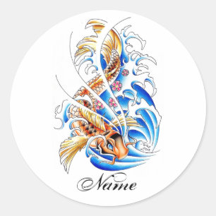 Sticker Rond Cool Oriental Gold Koi Carp Poisson tatouage d'eau