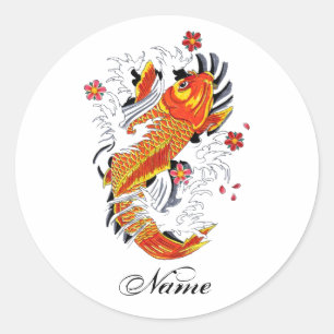 Sticker Rond Cool Oriental Japonais Gold Lucky Koi Carp