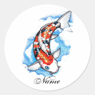 Sticker Rond Cool Oriental Japonais Koi Carp Cloud tatouage