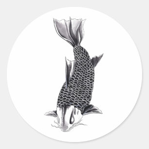 Sticker Rond Cool Oriental Japonais Koi Carp Poisson Aquarelle