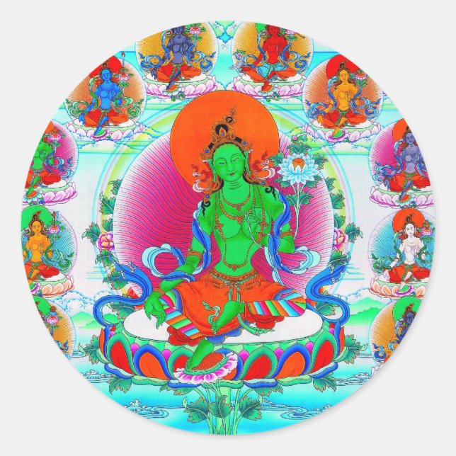 Sticker Rond Cool oriental tibetan thangka Godtattoo art (Devant)