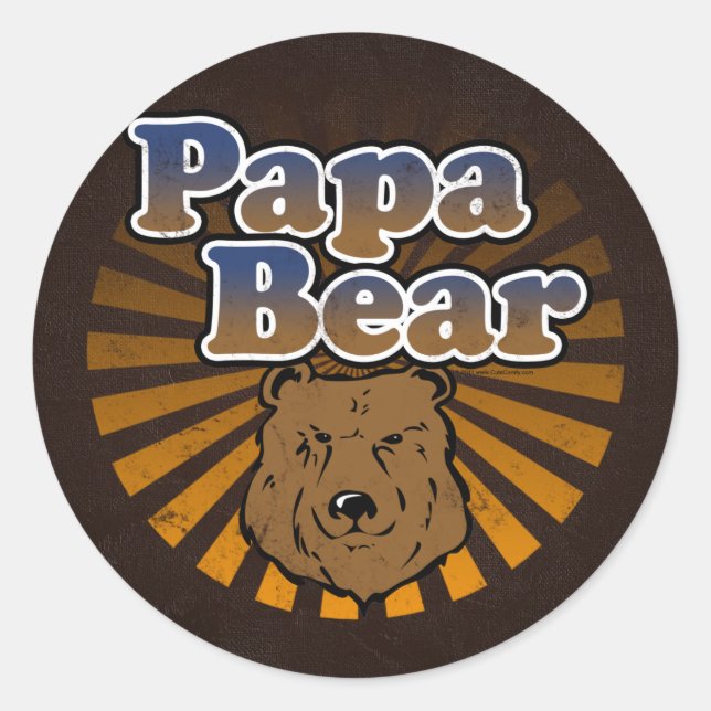 Sticker Rond Cool Papa Bear, Brown/Bleu/Gold Papa Cadeau (Devant)