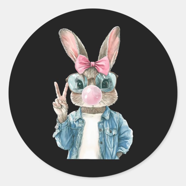 Sticker Rond Cool Pâques Bunny Blow Bubble Gomme Rabbit chasse  (Devant)